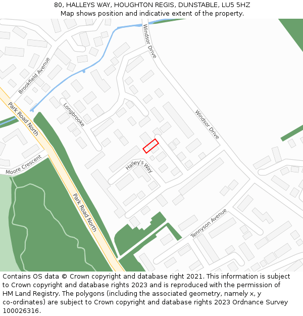 80, HALLEYS WAY, HOUGHTON REGIS, DUNSTABLE, LU5 5HZ: Location map and indicative extent of plot