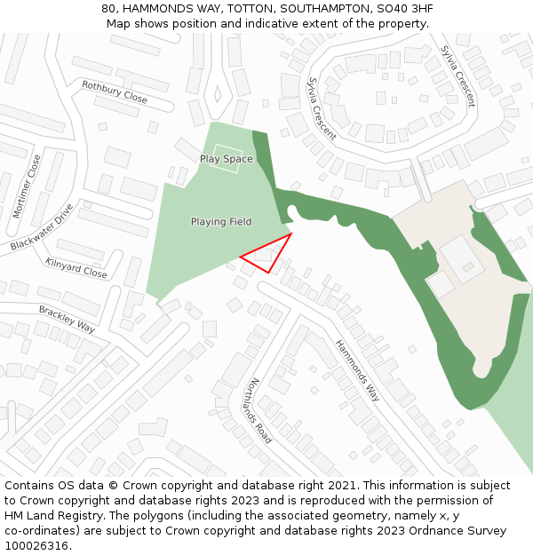 80, HAMMONDS WAY, TOTTON, SOUTHAMPTON, SO40 3HF: Location map and indicative extent of plot