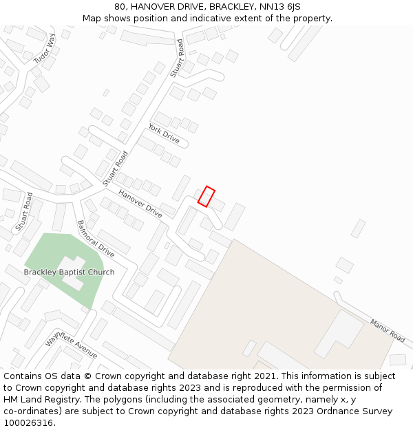 80, HANOVER DRIVE, BRACKLEY, NN13 6JS: Location map and indicative extent of plot