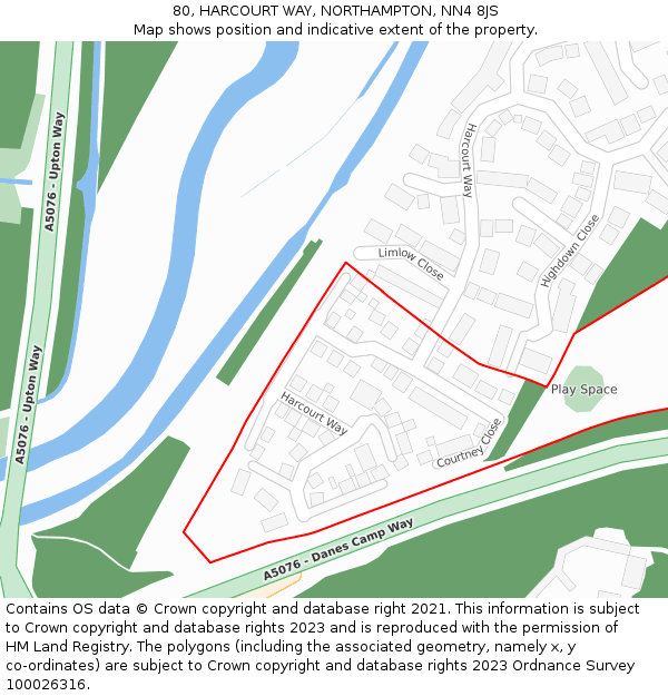 80, HARCOURT WAY, NORTHAMPTON, NN4 8JS: Location map and indicative extent of plot