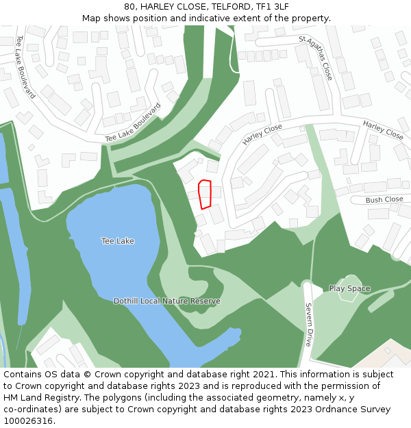 80, HARLEY CLOSE, TELFORD, TF1 3LF: Location map and indicative extent of plot