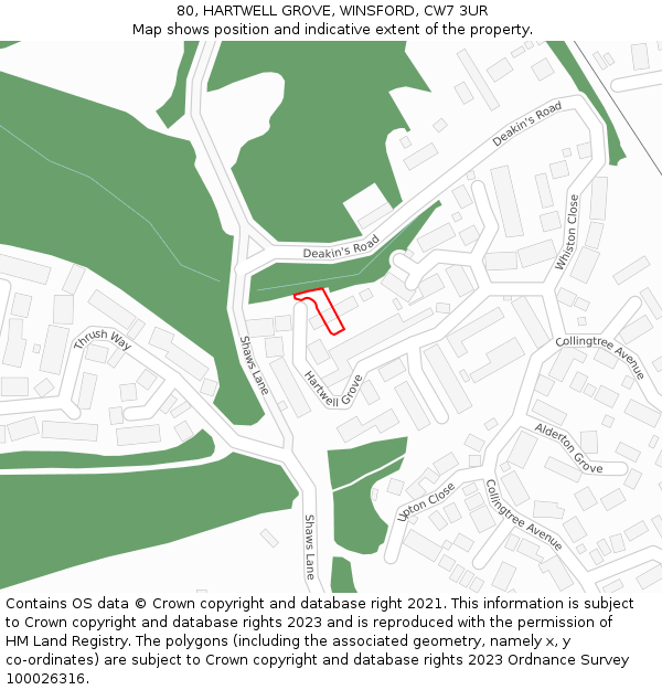 80, HARTWELL GROVE, WINSFORD, CW7 3UR: Location map and indicative extent of plot