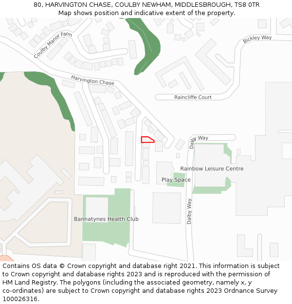 80, HARVINGTON CHASE, COULBY NEWHAM, MIDDLESBROUGH, TS8 0TR: Location map and indicative extent of plot