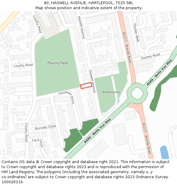 80, HASWELL AVENUE, HARTLEPOOL, TS25 5BL: Location map and indicative extent of plot