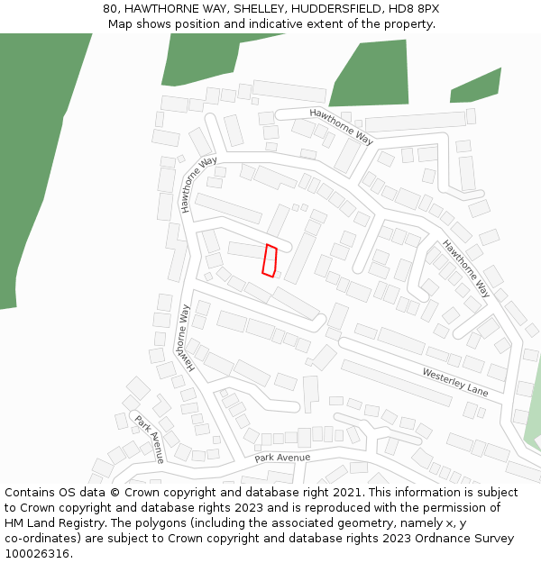 80, HAWTHORNE WAY, SHELLEY, HUDDERSFIELD, HD8 8PX: Location map and indicative extent of plot