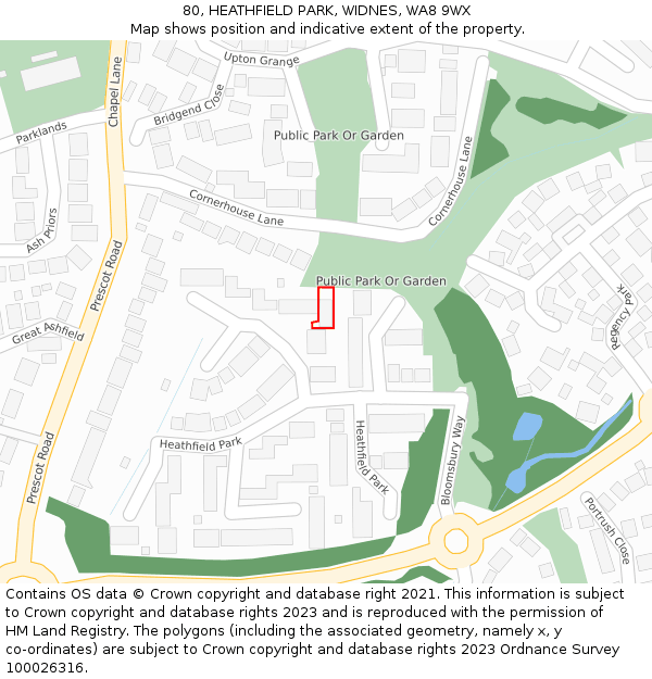 80, HEATHFIELD PARK, WIDNES, WA8 9WX: Location map and indicative extent of plot