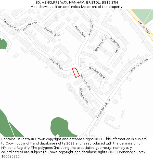 80, HENCLIFFE WAY, HANHAM, BRISTOL, BS15 3TN: Location map and indicative extent of plot