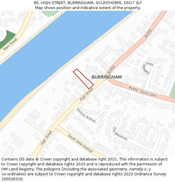 80, HIGH STREET, BURRINGHAM, SCUNTHORPE, DN17 3LY: Location map and indicative extent of plot