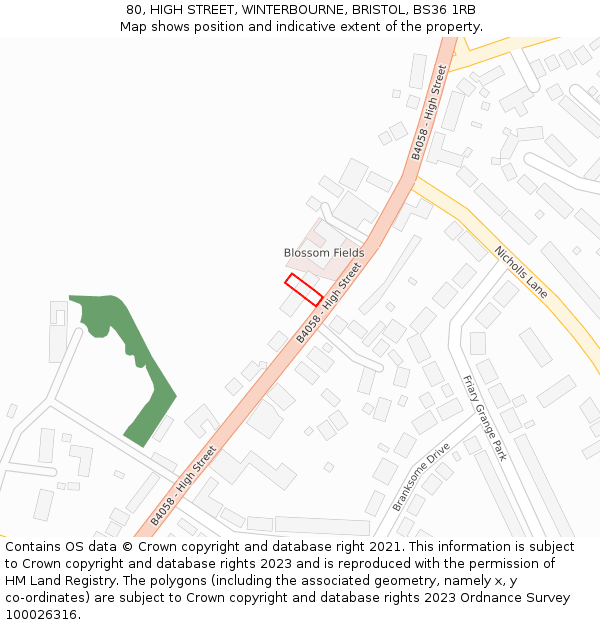 80, HIGH STREET, WINTERBOURNE, BRISTOL, BS36 1RB: Location map and indicative extent of plot