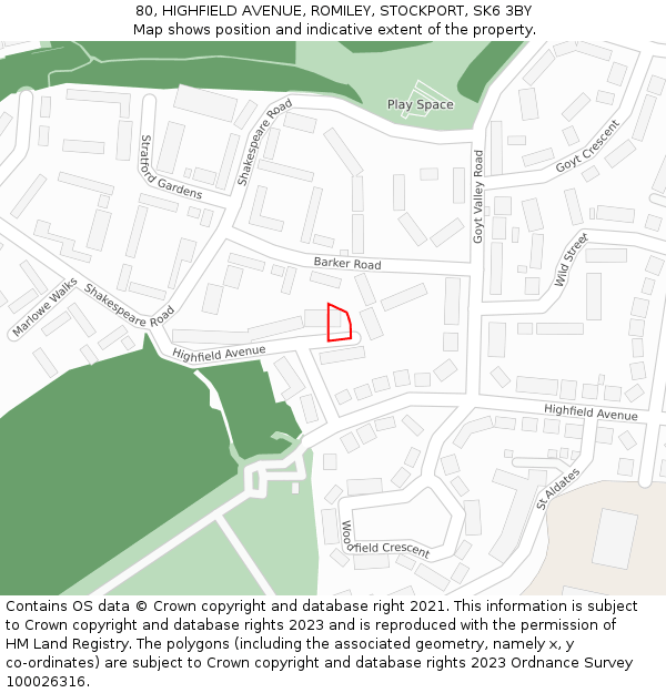 80, HIGHFIELD AVENUE, ROMILEY, STOCKPORT, SK6 3BY: Location map and indicative extent of plot