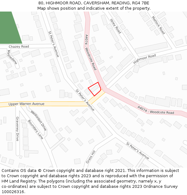 80, HIGHMOOR ROAD, CAVERSHAM, READING, RG4 7BE: Location map and indicative extent of plot