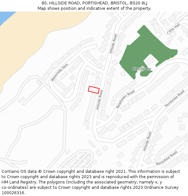 80, HILLSIDE ROAD, PORTISHEAD, BRISTOL, BS20 8LJ: Location map and indicative extent of plot