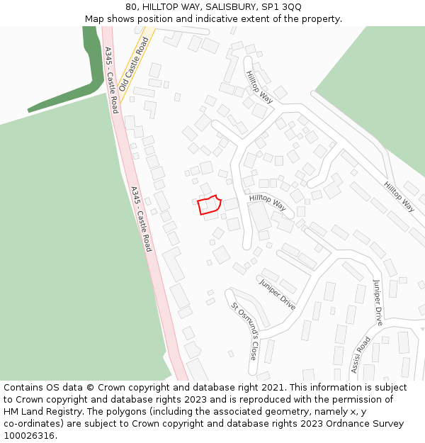 80, HILLTOP WAY, SALISBURY, SP1 3QQ: Location map and indicative extent of plot