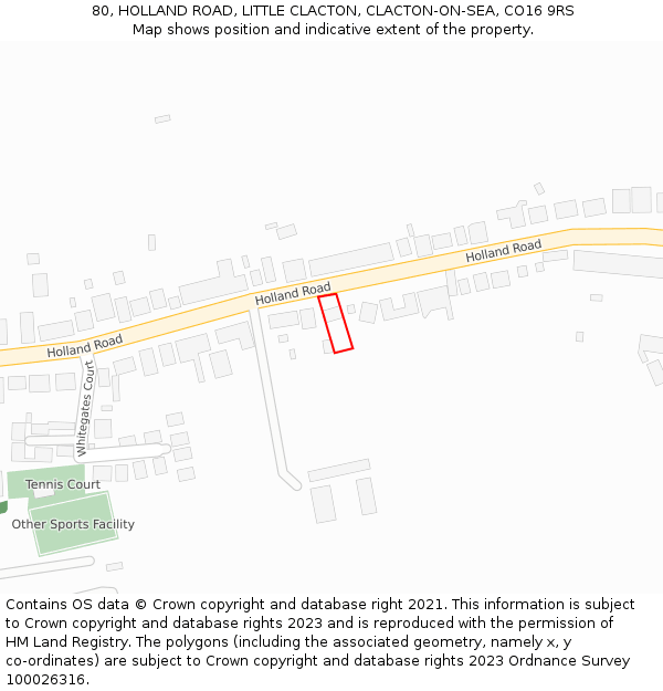 80, HOLLAND ROAD, LITTLE CLACTON, CLACTON-ON-SEA, CO16 9RS: Location map and indicative extent of plot