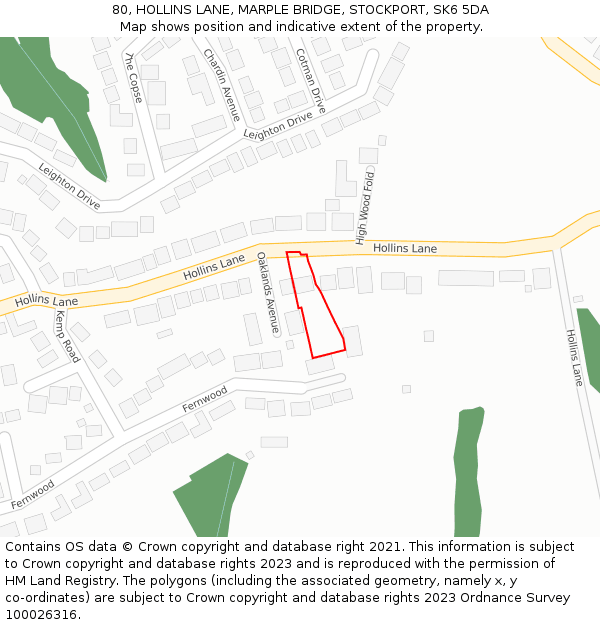 80, HOLLINS LANE, MARPLE BRIDGE, STOCKPORT, SK6 5DA: Location map and indicative extent of plot