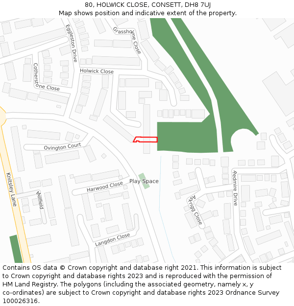 80, HOLWICK CLOSE, CONSETT, DH8 7UJ: Location map and indicative extent of plot