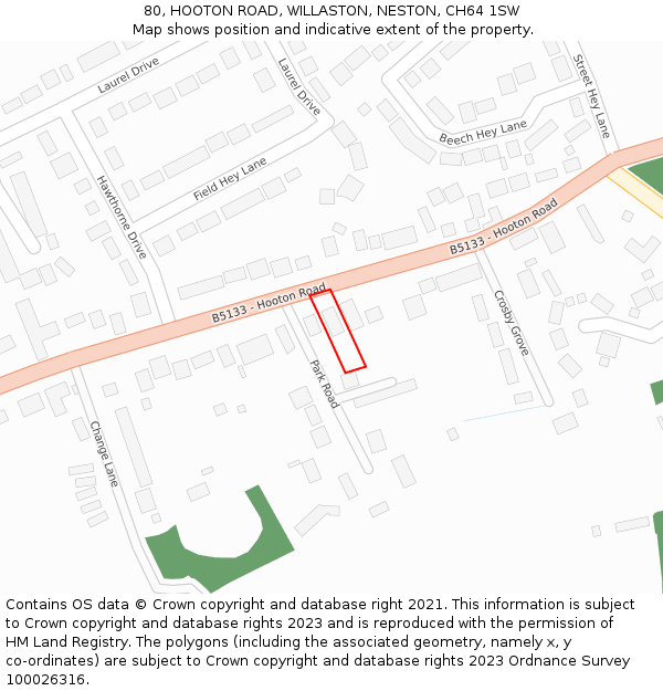 80, HOOTON ROAD, WILLASTON, NESTON, CH64 1SW: Location map and indicative extent of plot