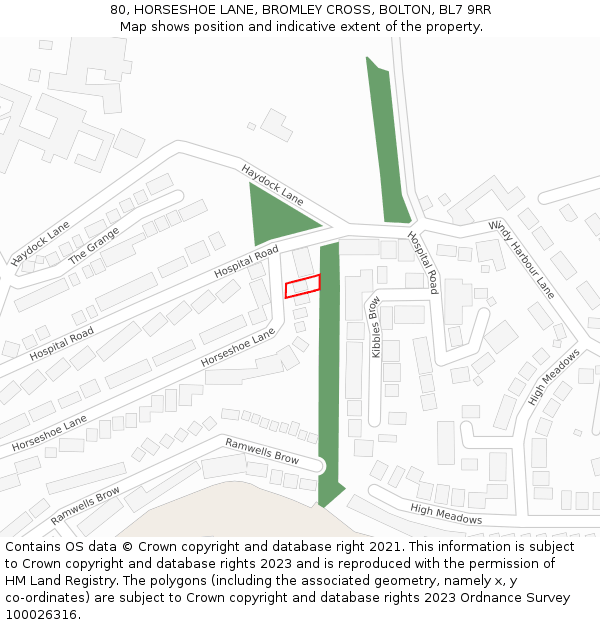 80, HORSESHOE LANE, BROMLEY CROSS, BOLTON, BL7 9RR: Location map and indicative extent of plot