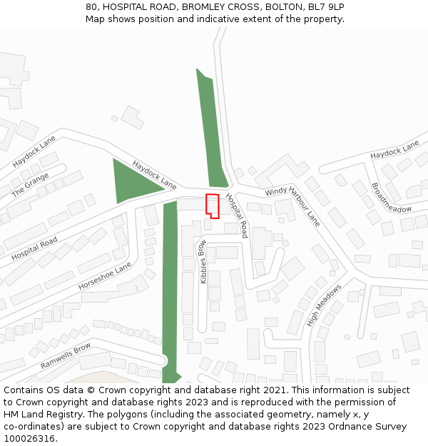 80, HOSPITAL ROAD, BROMLEY CROSS, BOLTON, BL7 9LP: Location map and indicative extent of plot