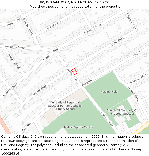 80, INGRAM ROAD, NOTTINGHAM, NG6 9GQ: Location map and indicative extent of plot