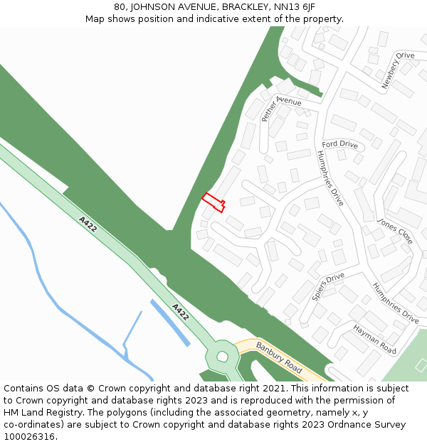 80, JOHNSON AVENUE, BRACKLEY, NN13 6JF: Location map and indicative extent of plot