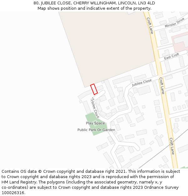 80, JUBILEE CLOSE, CHERRY WILLINGHAM, LINCOLN, LN3 4LD: Location map and indicative extent of plot