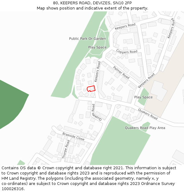 80, KEEPERS ROAD, DEVIZES, SN10 2FP: Location map and indicative extent of plot