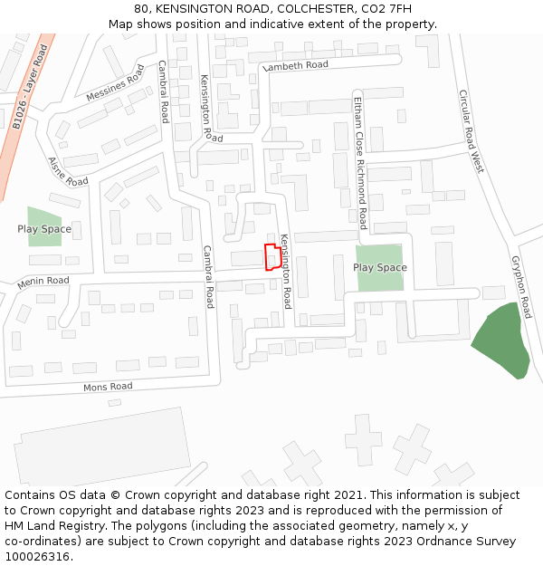 80, KENSINGTON ROAD, COLCHESTER, CO2 7FH: Location map and indicative extent of plot