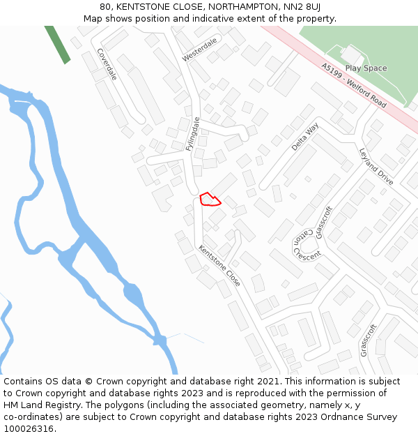 80, KENTSTONE CLOSE, NORTHAMPTON, NN2 8UJ: Location map and indicative extent of plot
