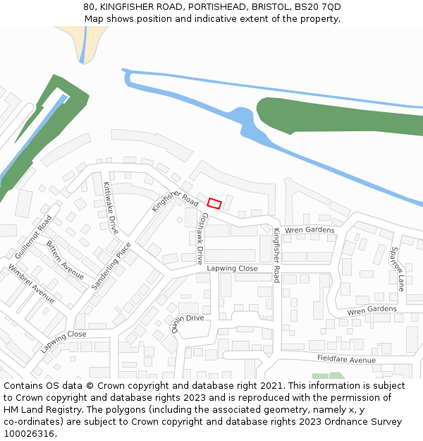 80, KINGFISHER ROAD, PORTISHEAD, BRISTOL, BS20 7QD: Location map and indicative extent of plot