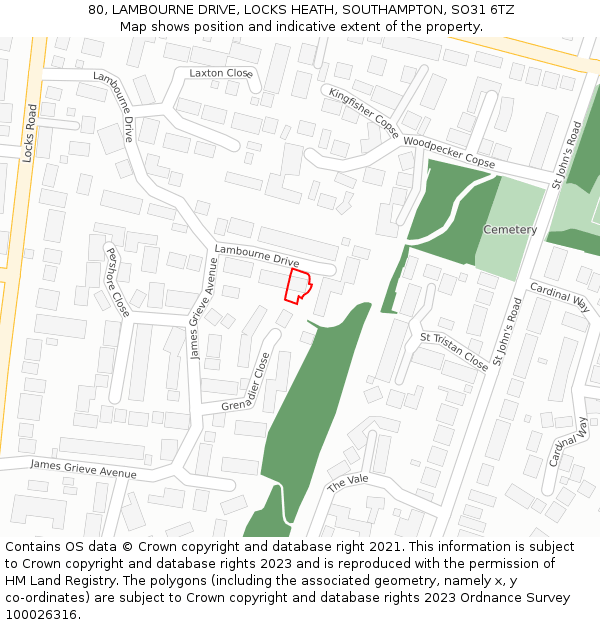 80, LAMBOURNE DRIVE, LOCKS HEATH, SOUTHAMPTON, SO31 6TZ: Location map and indicative extent of plot