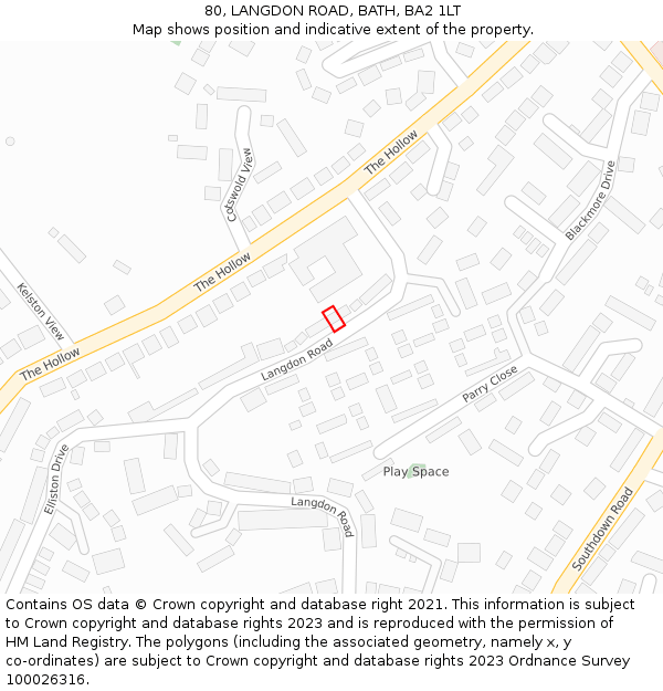 80, LANGDON ROAD, BATH, BA2 1LT: Location map and indicative extent of plot