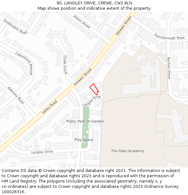 80, LANGLEY DRIVE, CREWE, CW2 8LN: Location map and indicative extent of plot