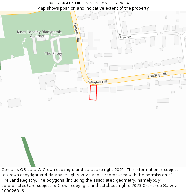 80, LANGLEY HILL, KINGS LANGLEY, WD4 9HE: Location map and indicative extent of plot