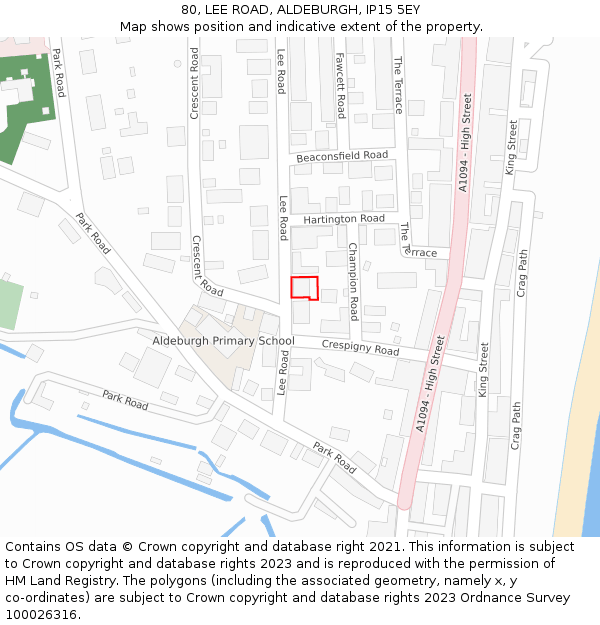 80, LEE ROAD, ALDEBURGH, IP15 5EY: Location map and indicative extent of plot