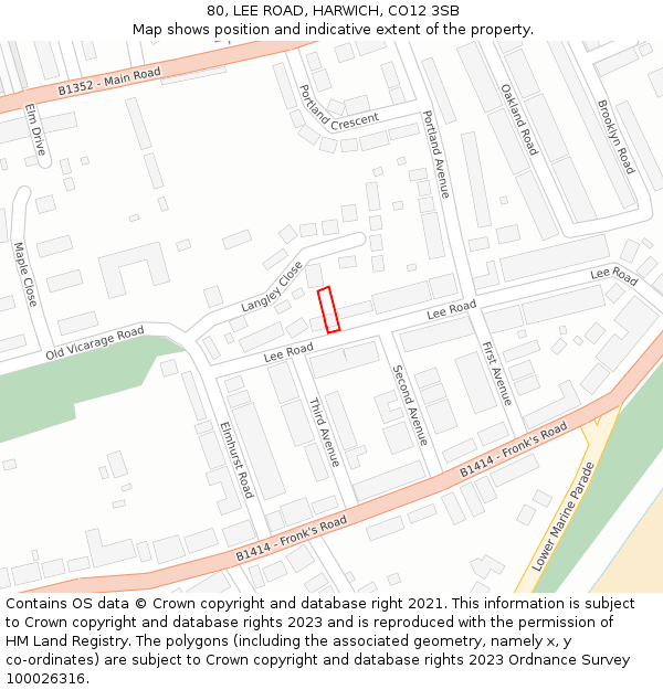 80, LEE ROAD, HARWICH, CO12 3SB: Location map and indicative extent of plot