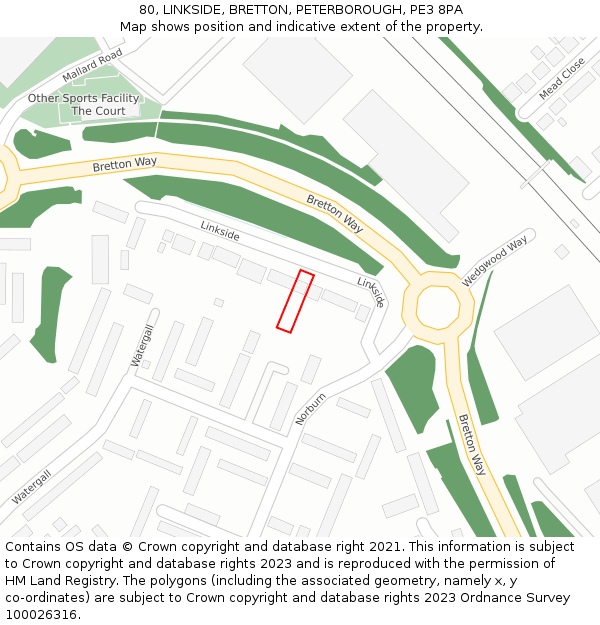 80, LINKSIDE, BRETTON, PETERBOROUGH, PE3 8PA: Location map and indicative extent of plot