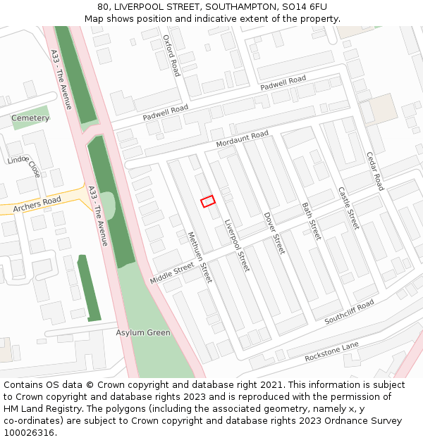 80, LIVERPOOL STREET, SOUTHAMPTON, SO14 6FU: Location map and indicative extent of plot