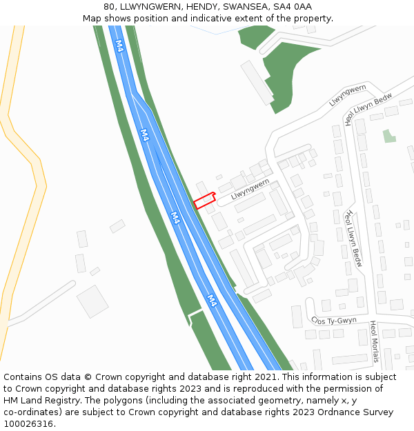 80, LLWYNGWERN, HENDY, SWANSEA, SA4 0AA: Location map and indicative extent of plot