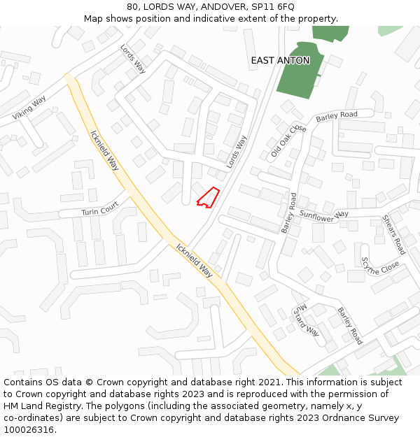 80, LORDS WAY, ANDOVER, SP11 6FQ: Location map and indicative extent of plot