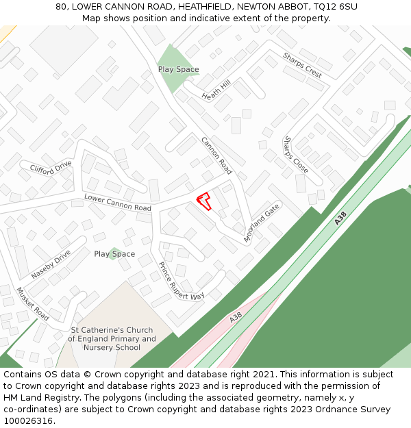 80, LOWER CANNON ROAD, HEATHFIELD, NEWTON ABBOT, TQ12 6SU: Location map and indicative extent of plot