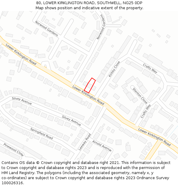 80, LOWER KIRKLINGTON ROAD, SOUTHWELL, NG25 0DP: Location map and indicative extent of plot