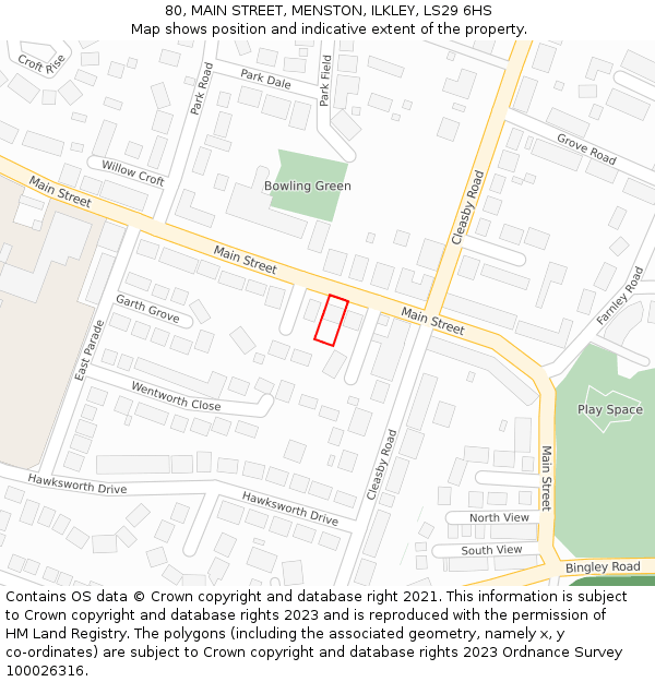 80, MAIN STREET, MENSTON, ILKLEY, LS29 6HS: Location map and indicative extent of plot