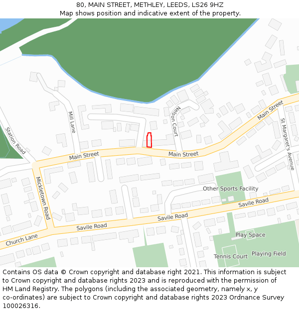 80, MAIN STREET, METHLEY, LEEDS, LS26 9HZ: Location map and indicative extent of plot