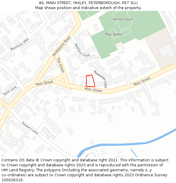 80, MAIN STREET, YAXLEY, PETERBOROUGH, PE7 3LU: Location map and indicative extent of plot