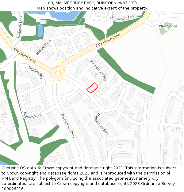 80, MALMESBURY PARK, RUNCORN, WA7 1XD: Location map and indicative extent of plot