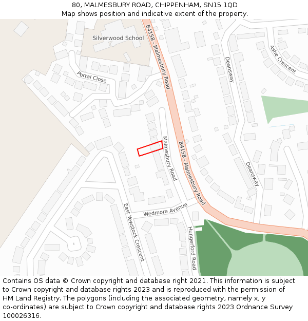 80, MALMESBURY ROAD, CHIPPENHAM, SN15 1QD: Location map and indicative extent of plot