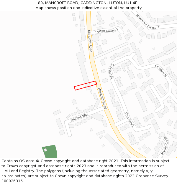 80, MANCROFT ROAD, CADDINGTON, LUTON, LU1 4EL: Location map and indicative extent of plot