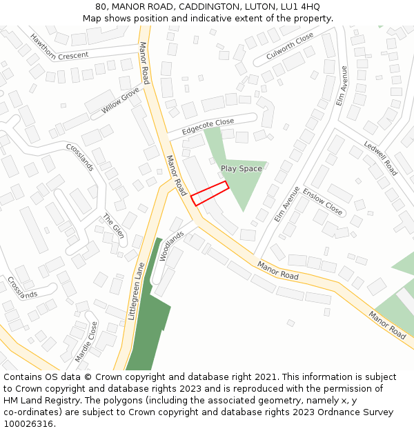 80, MANOR ROAD, CADDINGTON, LUTON, LU1 4HQ: Location map and indicative extent of plot