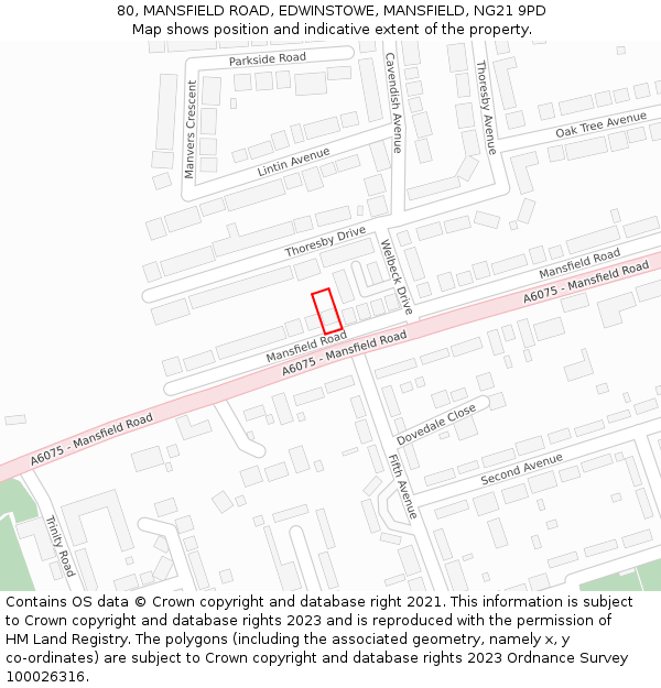 80, MANSFIELD ROAD, EDWINSTOWE, MANSFIELD, NG21 9PD: Location map and indicative extent of plot